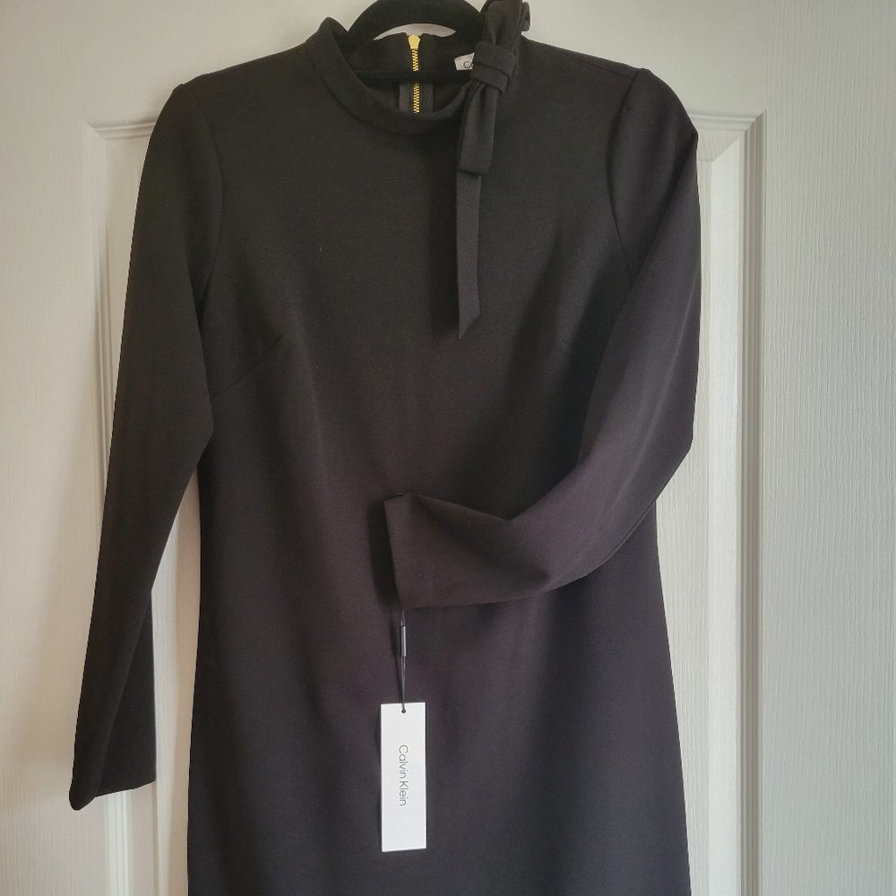 Calvin Klein Women's Long Sleeve Crew Neck Polyester Shift Dress